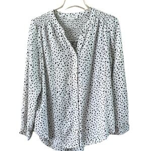 Beachlunchlounge Button Down long sleeves V-Neck Size M White w/Black Brown spec